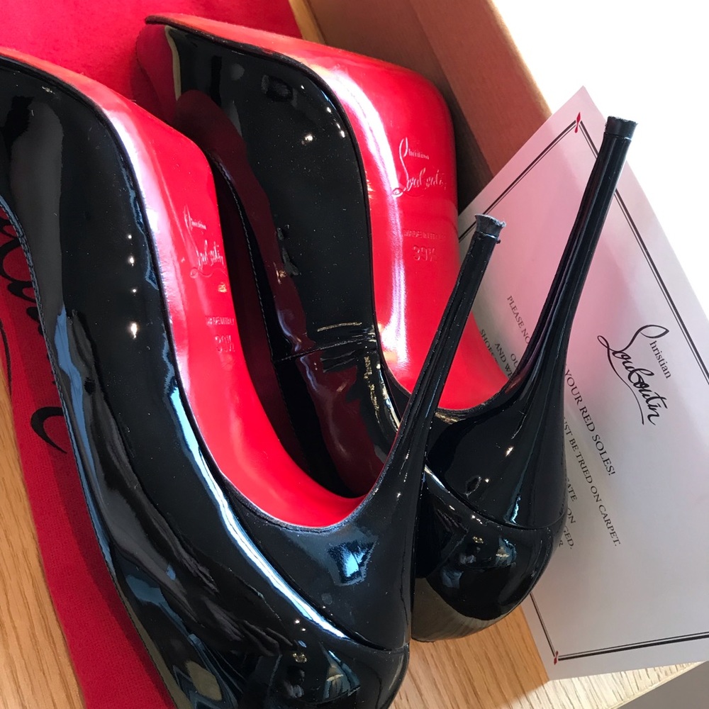 Christian Louboutin Black Patent Leather Stiletto Heels - Picture 7 of 8